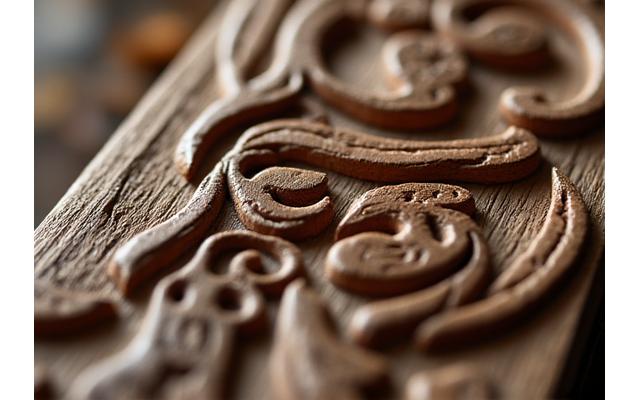 Gedetailleerd ambachtelijk houtsnijwerk van een ornament