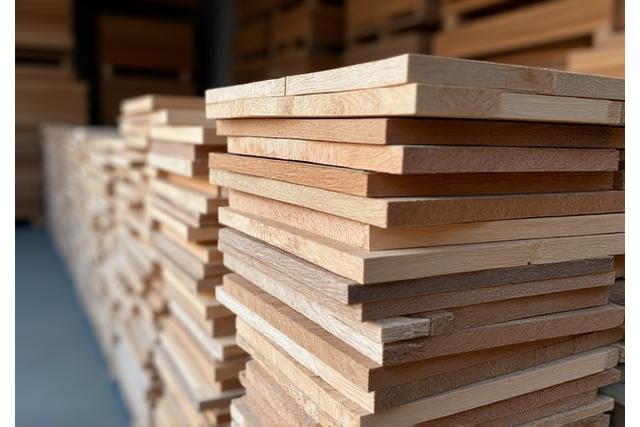 Stapel duurzaam geoogst hout, netjes gestapeld, klaar voor verwerking.