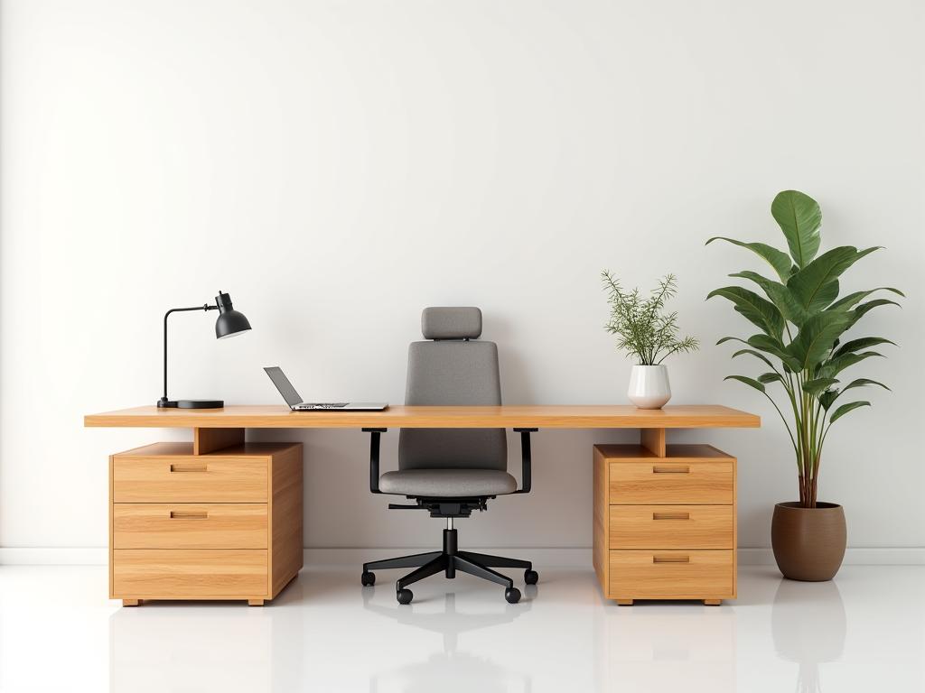 Ergonomisch houten kantoorbureau en ladekast