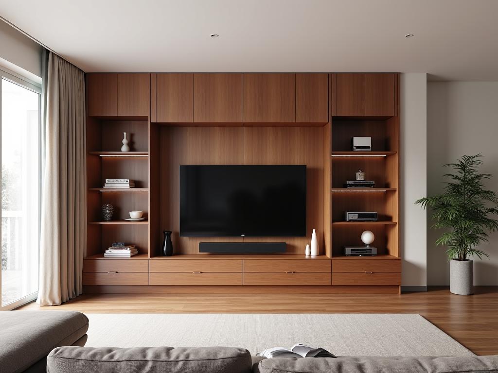 Geïntegreerd wandmeubel in een modern wooninterieur